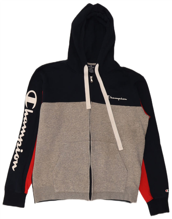 Champion Herre grafisk hættetrøje med lynlås Stor marineblå farveblok bomuld