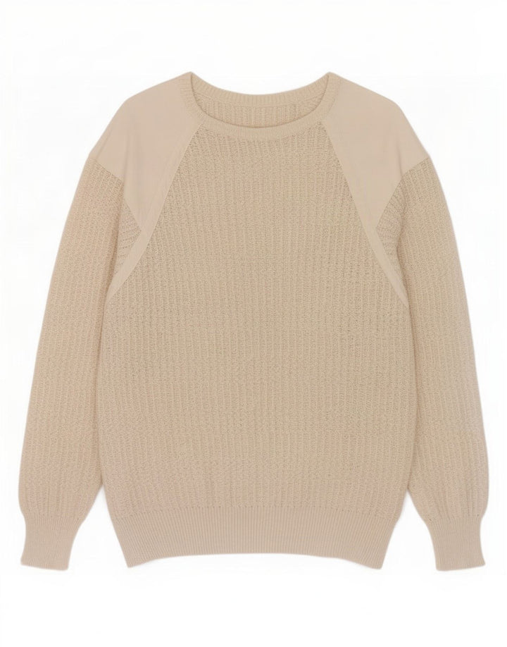 Vintage Herre Boat Neck Jumper Sweater Medium Beige Colourblock