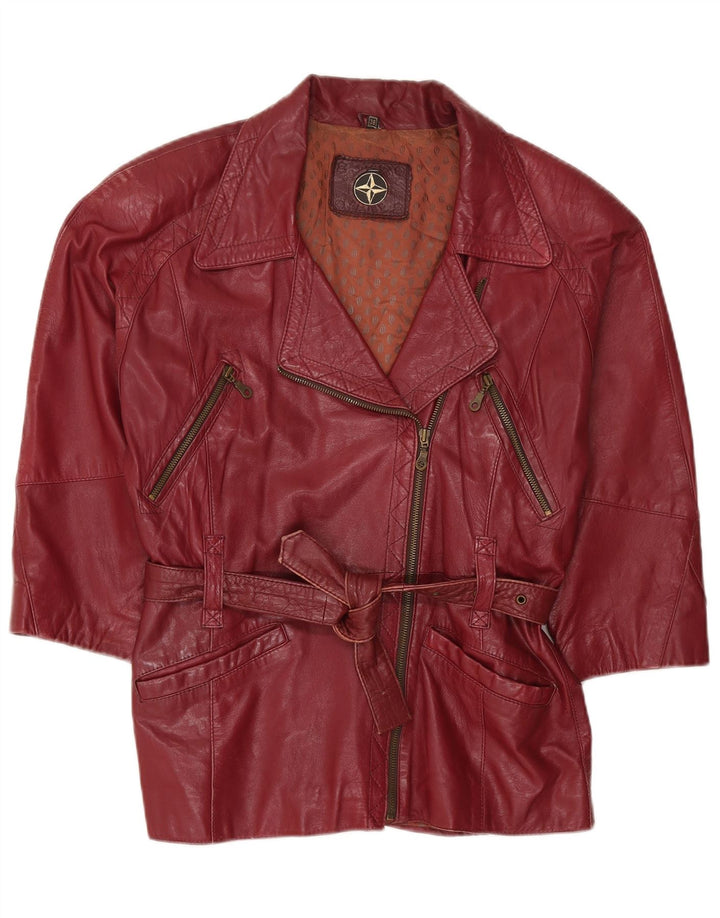 Vintage dame bikerjakke i overdimensioneret læder EU 38 Medium Burgundy