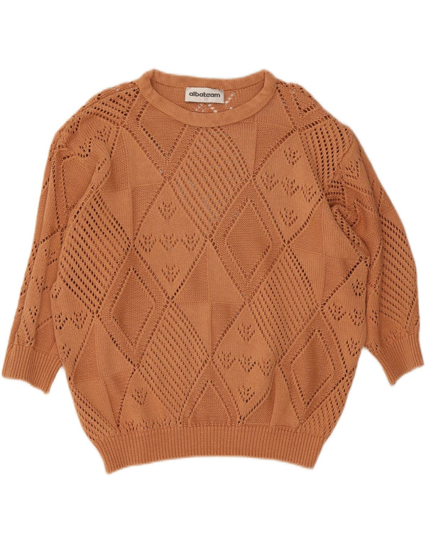 Vintage Dame Boat Neck Jumper Sweater UK 20 2XL Brun Bomuld