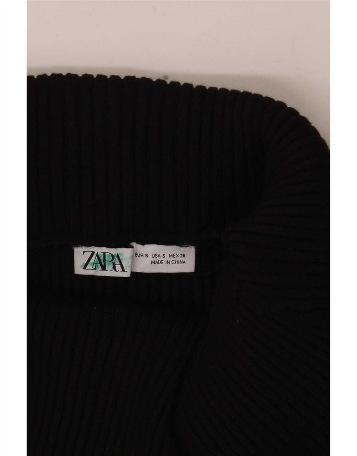 Zara Womens Crop Langærmet Off Shoulder Top UK 8 Small Black