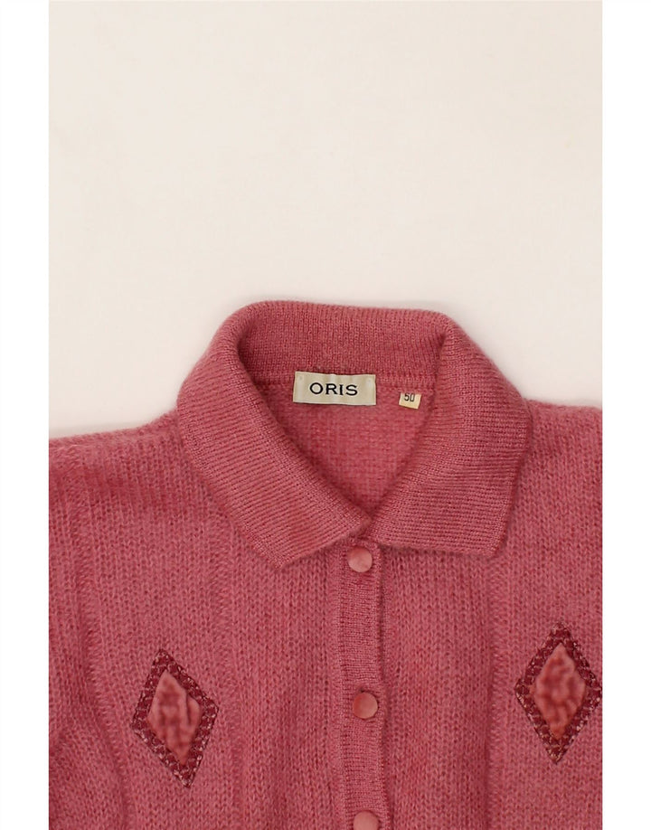 ORIS Womens Polo Neck Jumper Sweater IT 50 XL Pink Argyle/Diamond Vintage Oris and Second-Hand Oris from Messina Hembry 