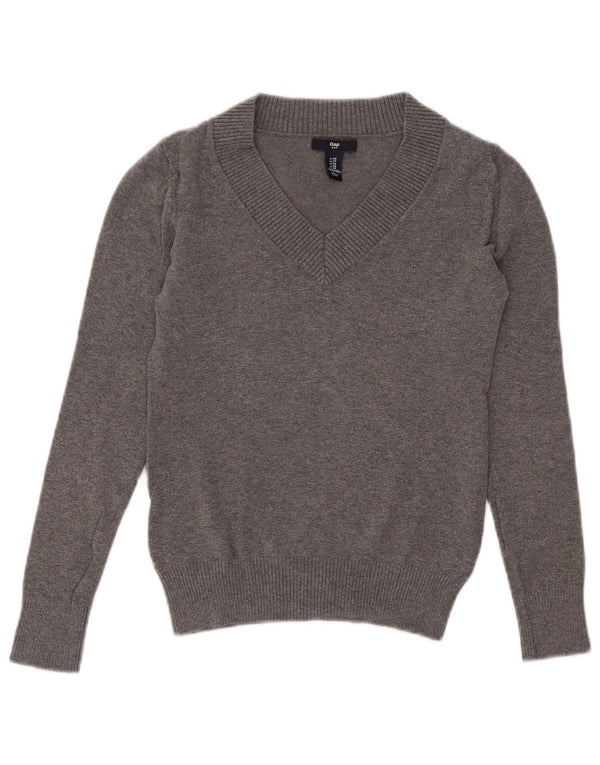 Gap Womens V-Neck Jumper Sweater UK 6 XS Grey Flecked Cotton