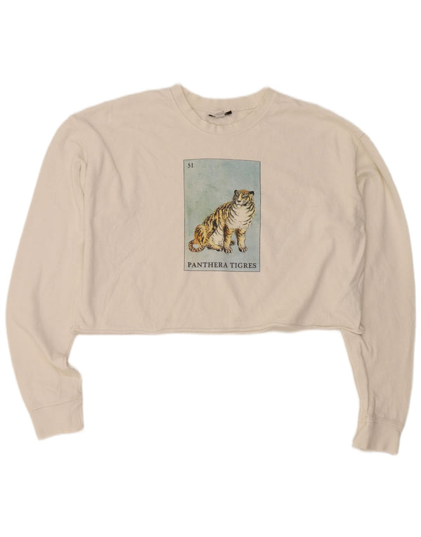 Topshop Womens Crop Oversized Sweatshirt Jumper UK 10 Small White Bomuld