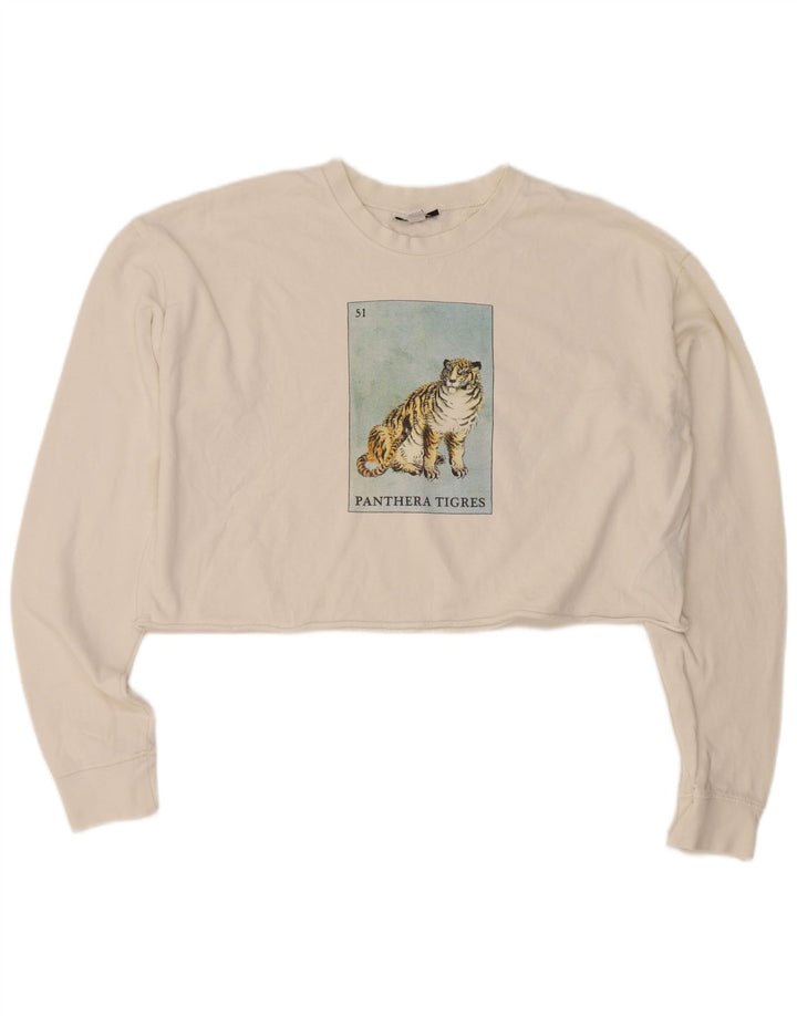 Topshop Womens Crop Oversized Sweatshirt Jumper UK 10 Small White Bomuld