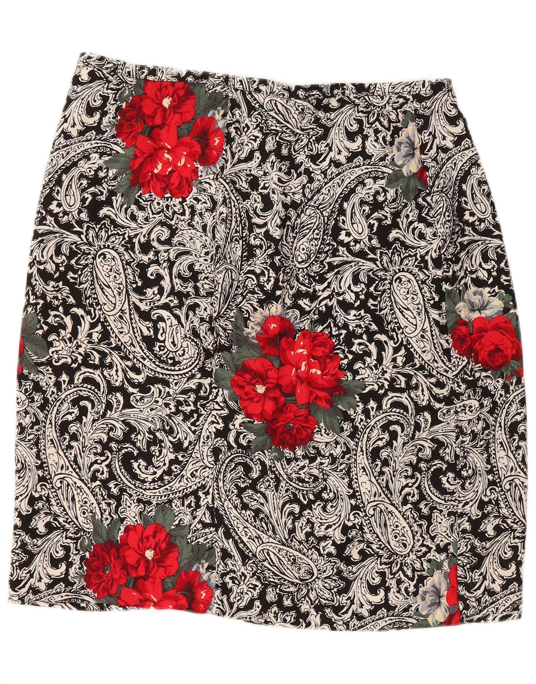 VINTAGE slå-om nederdel til kvinder W30 Medium Black Paisley