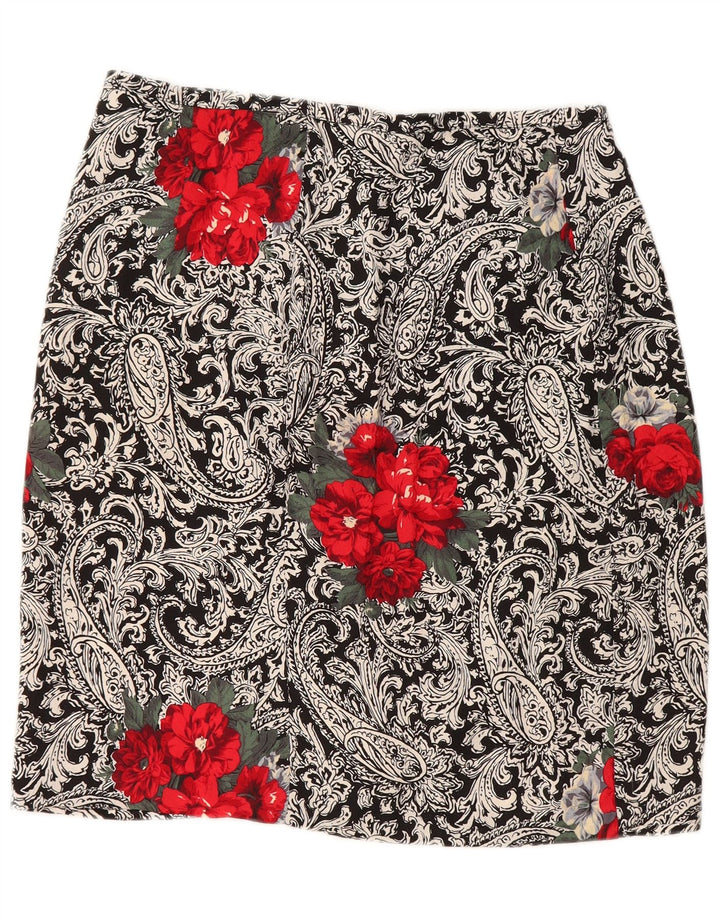 VINTAGE slå-om nederdel til kvinder W30 Medium Black Paisley