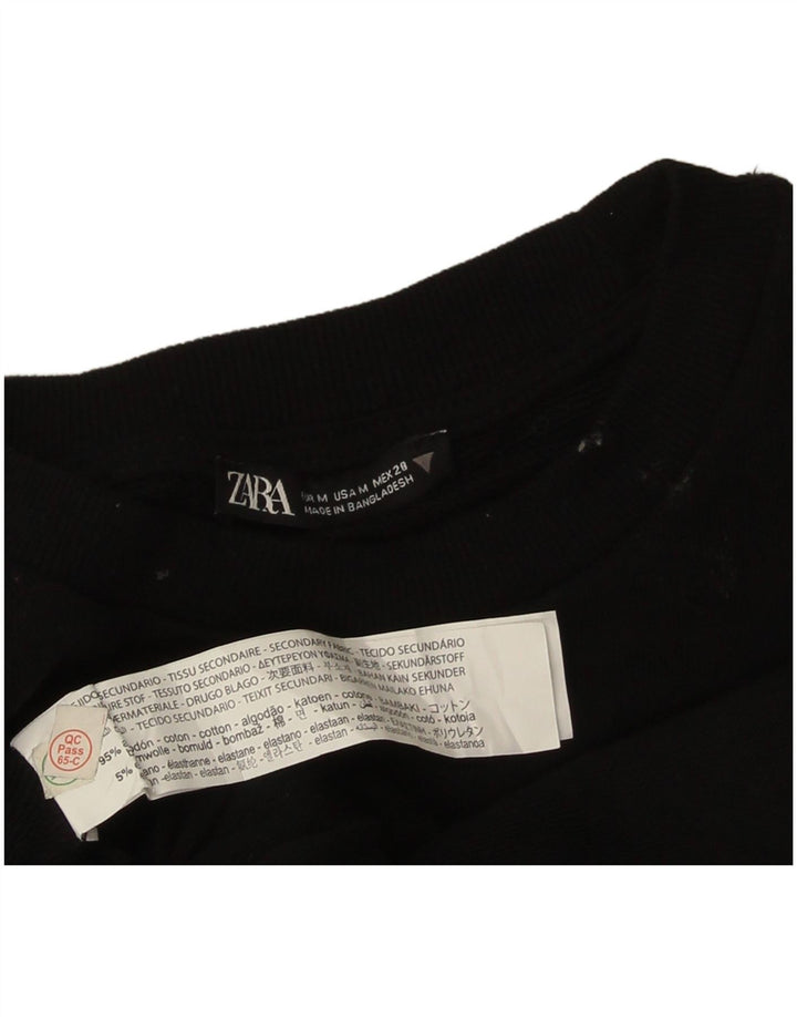 Zara Womens Crop Sweatshirt Jumper UK 14 Medium Sort Bomuld