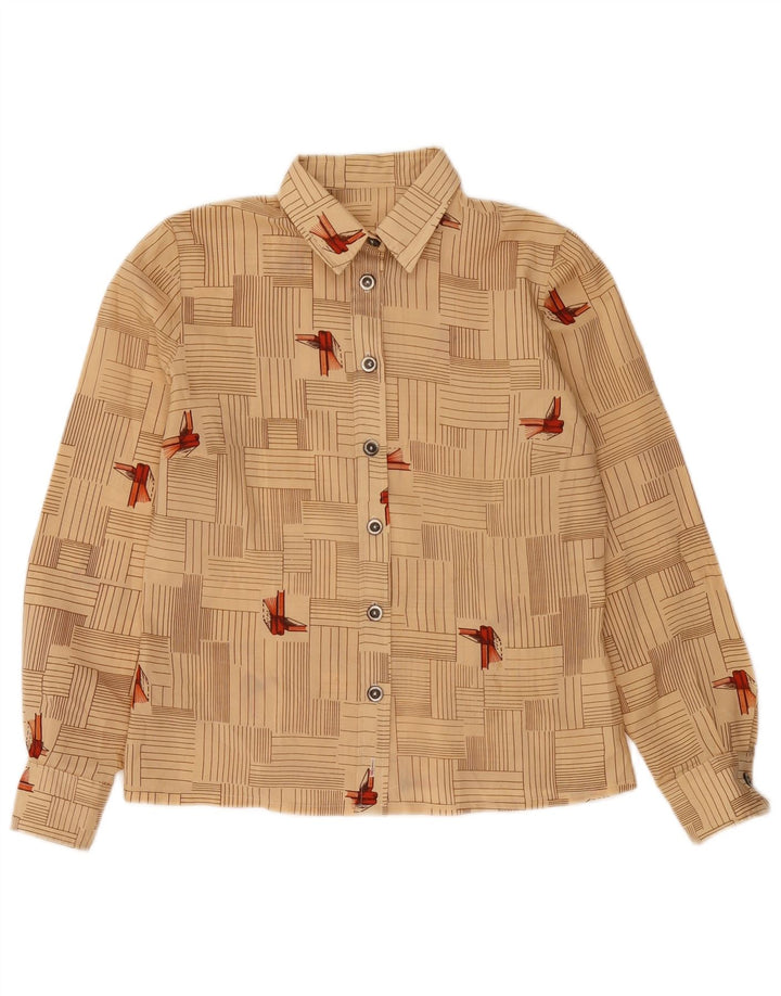 Vintage dameskjorte UK 12 Medium Beige Geometrisk