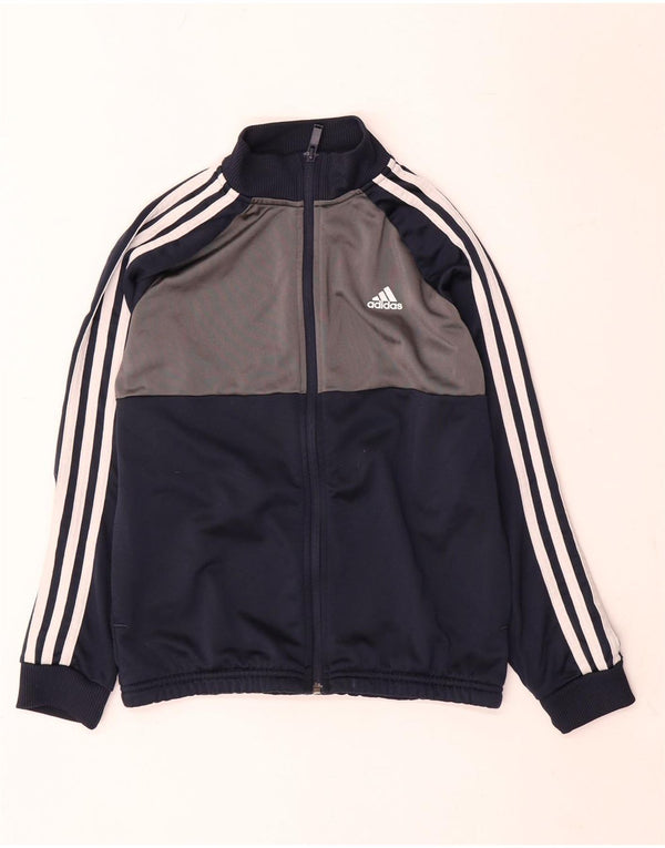 Adidas Boys Tracksuit Top Jacket 11-12 Years Navy Blue Colourblock