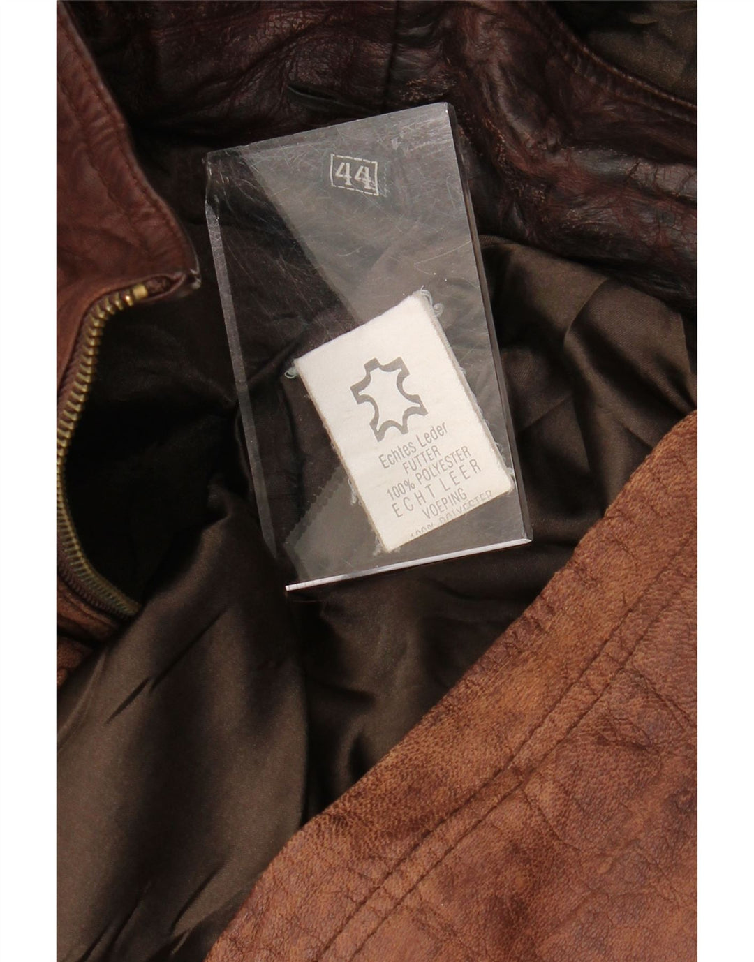 VINTAGE læderfrakke med hætte til kvinder i overstørrelse EU 44 XL brunt læder