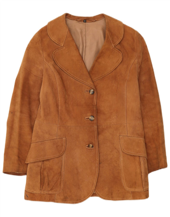VINTAGE Dame 3-knaps ruskindsblazerjakke IT 42 Medium Brun