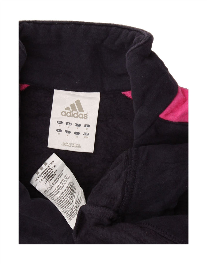 ADIDAS Womens Crop Sweatshirt Jumper UK 14 Medium Navy Blue Colourblock Vintage Adidas and Second-Hand Adidas from Messina Hembry 