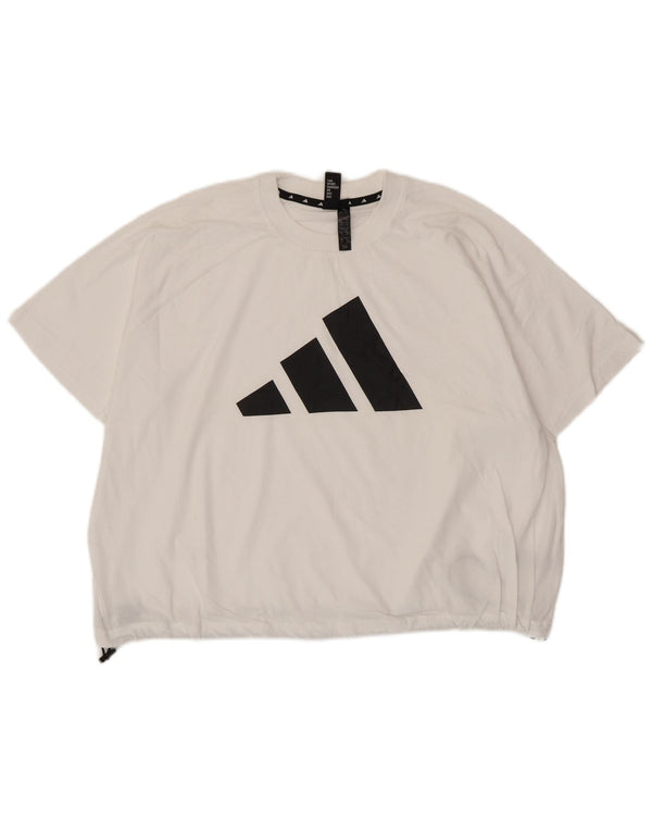 ADIDAS Womens Crop Oversized grafisk T-shirt top UK 10 Lille hvid bomuld