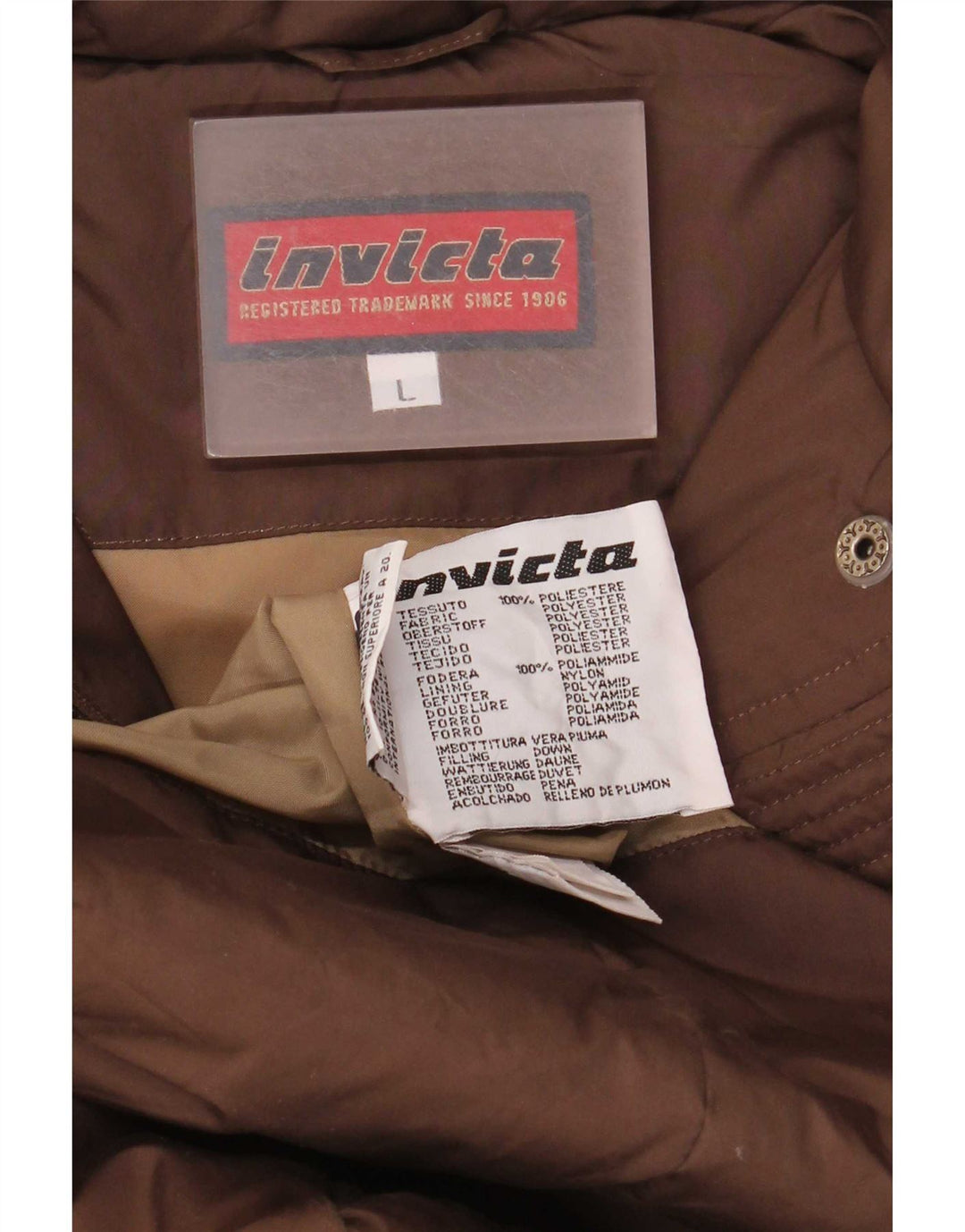 Invicta Polstret frakke med hætte til kvinder UK 16 Stor brun polyester