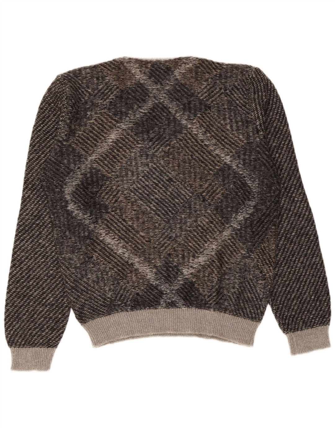 Benetton herre v-hals sweater stor brun geometrisk akryl