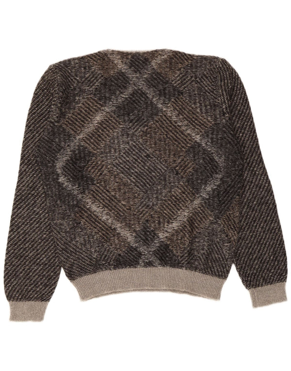 Benetton herre v-hals sweater stor brun geometrisk akryl