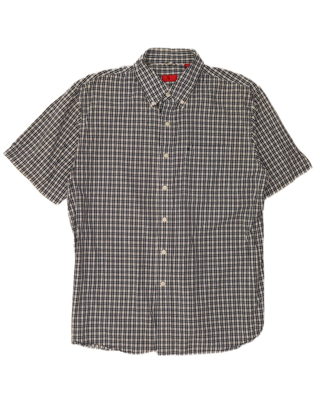 IZOD Kortærmet skjorte til mænd Stor marineblå ternet bomuld