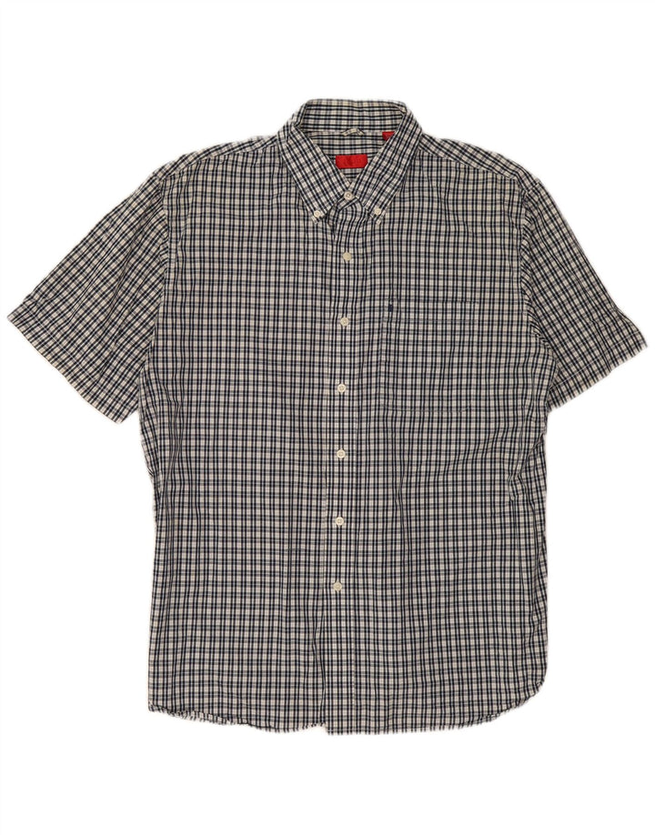 IZOD Kortærmet skjorte til mænd Stor marineblå ternet bomuld