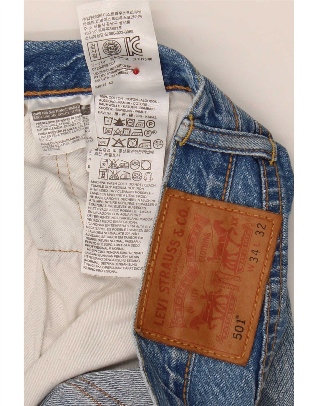 Levi's Herre 501 lige jeans W34 L32 blå bomuld