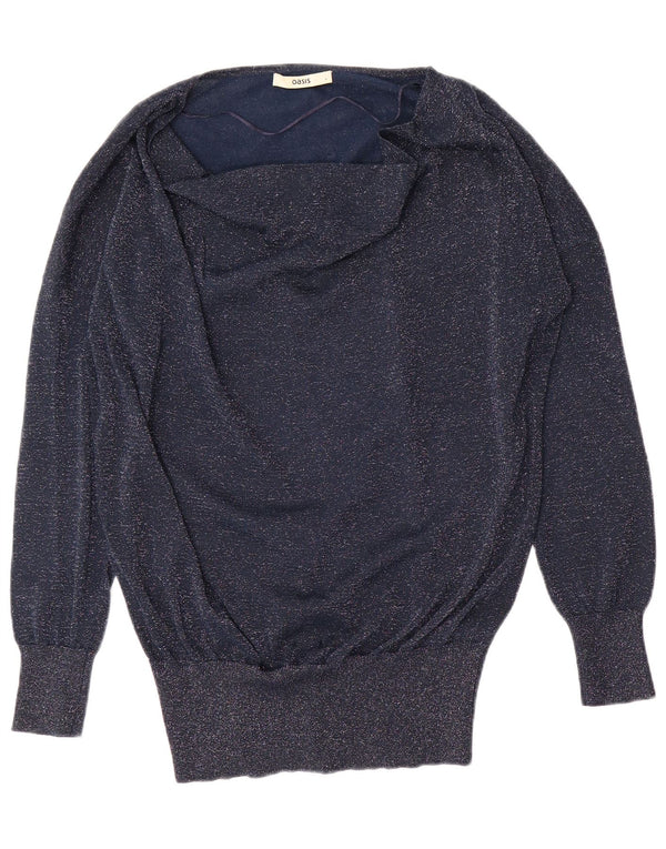 Oasis Dame Boat Neck Jumper Sweater UK 16 Large Navy Blue Flecked Viscose