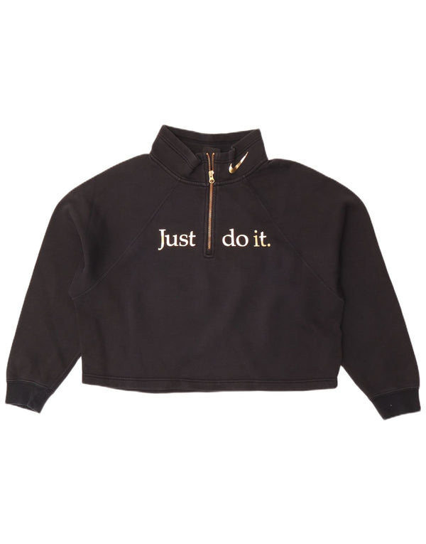 Nike Dame Crop Grafisk Zip Neck Sweatshirt Jumper UK 16 Large Sort