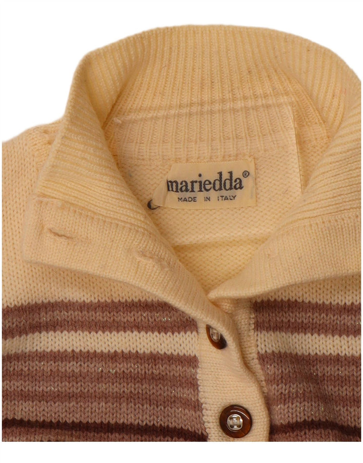 MARIEDDA Dame Button Neck Jumper Sweater UK 16 Stor Brun Stribet