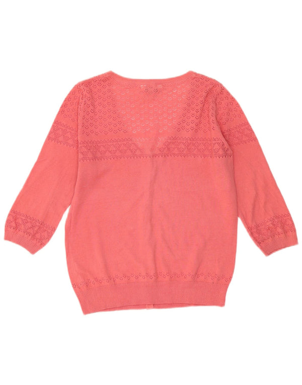 Fat Face Dame 3/4-ærmet cardigantrøje UK 14 Medium Pink Bomuld