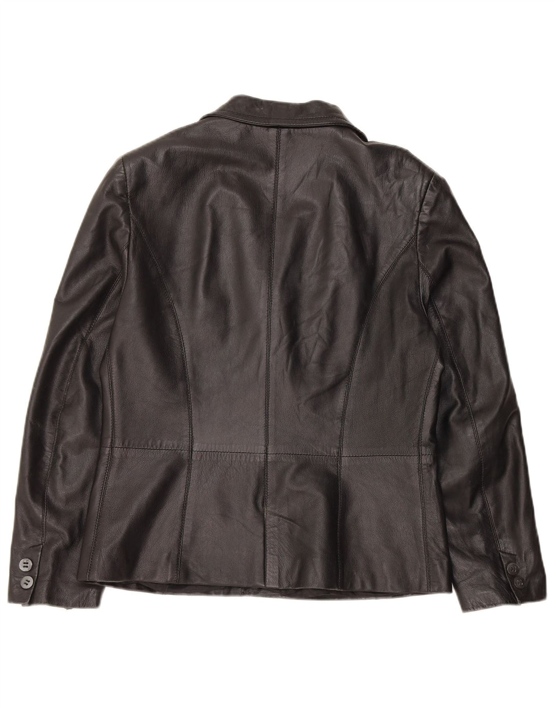 Vintage dame 3-knaps læder blazerjakke IT 48 XL sort læder