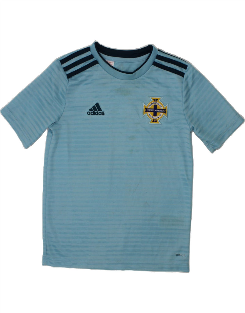 ADIDAS Boys Irish Football T-Shirt Top 9-10 Years Small  Blue Striped Vintage Adidas and Second-Hand Adidas from Messina Hembry 