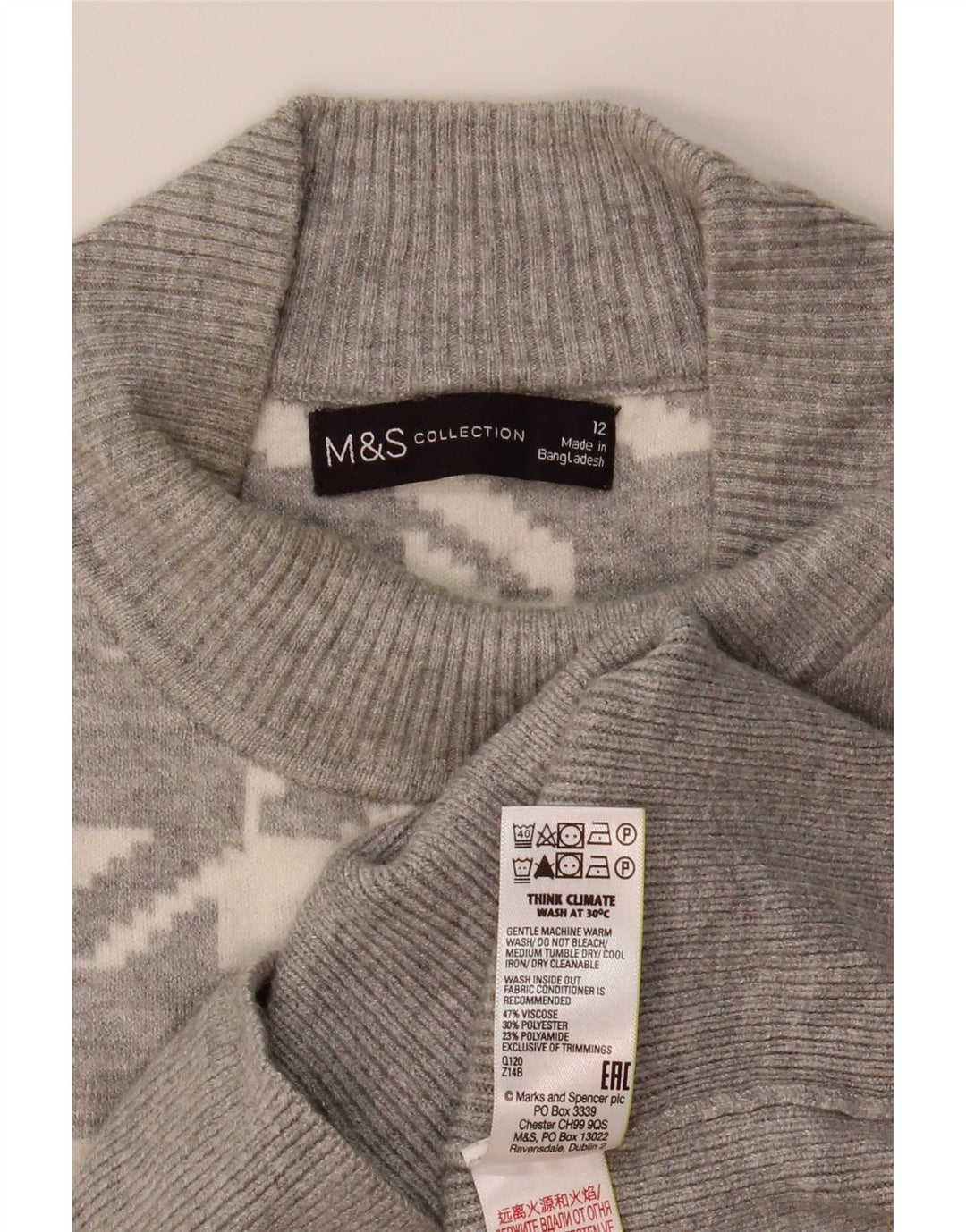 Marks & Spencer Dame Turtle Neck Jumper Sweater UK 12 Medium Grey