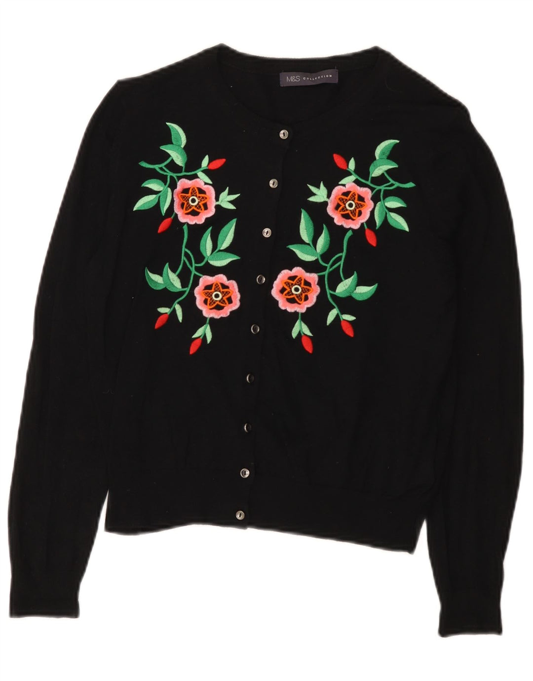 Marks & Spencer Womens Crop Cardigan Sweater UK 12 Medium Black Floral