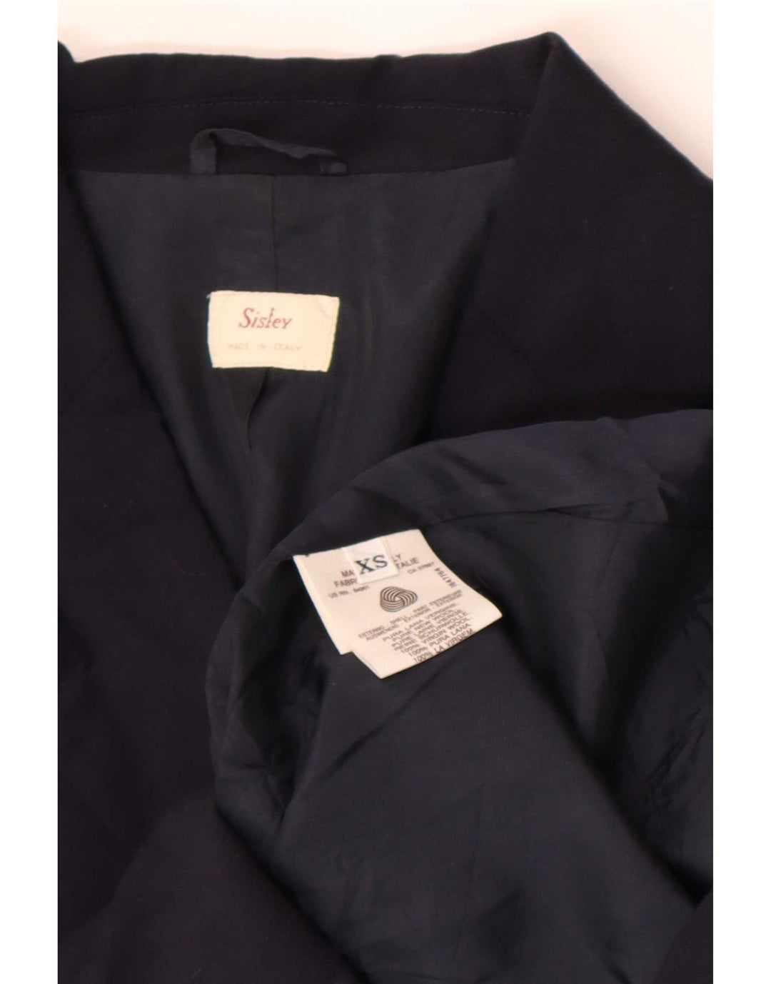 Sisley Dame 2-knaps blazerjakke UK 6 XS Marineblå Virgin Wool