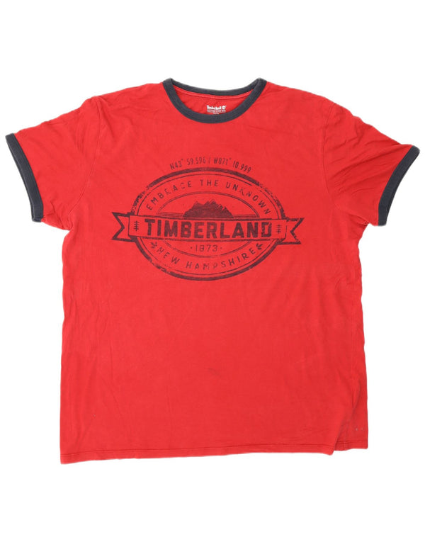 Timberland Herre Grafisk T-Shirt Top XL Rød Bomuld
