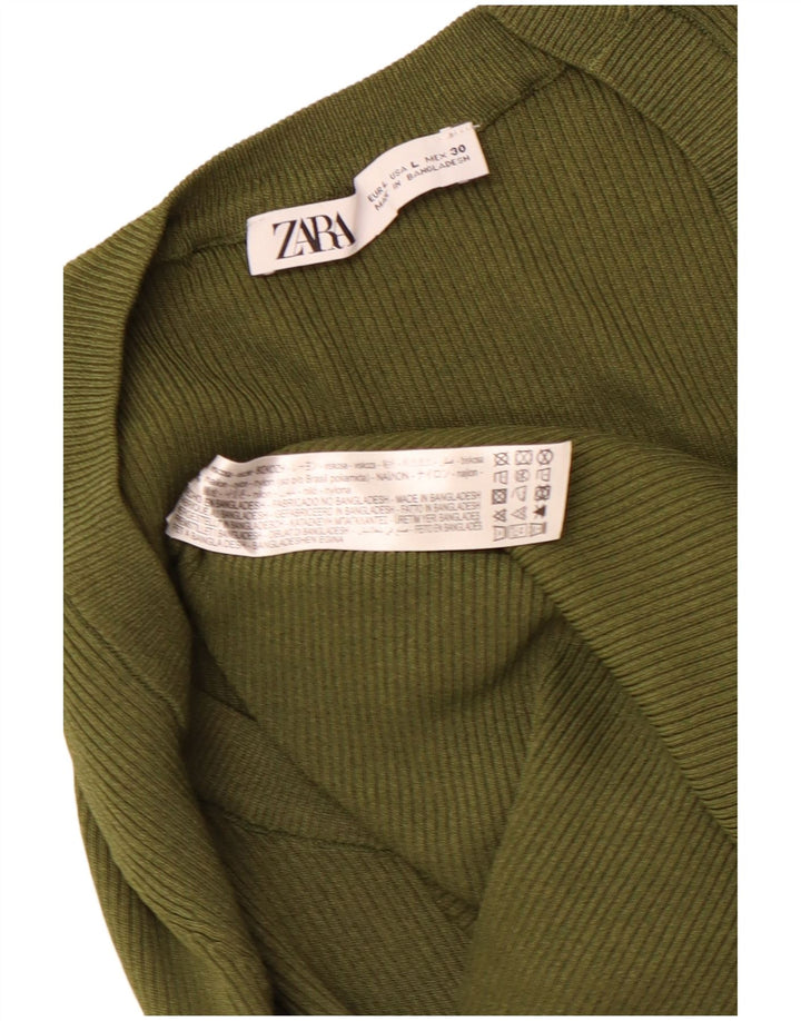 ZARA Dame Crop Top Langærmet UK 14 Stor Khaki Viscose