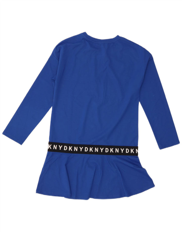 Dkny Dame Grafisk Langærmet Tunika Top UK 14 Medium Blue Viscose