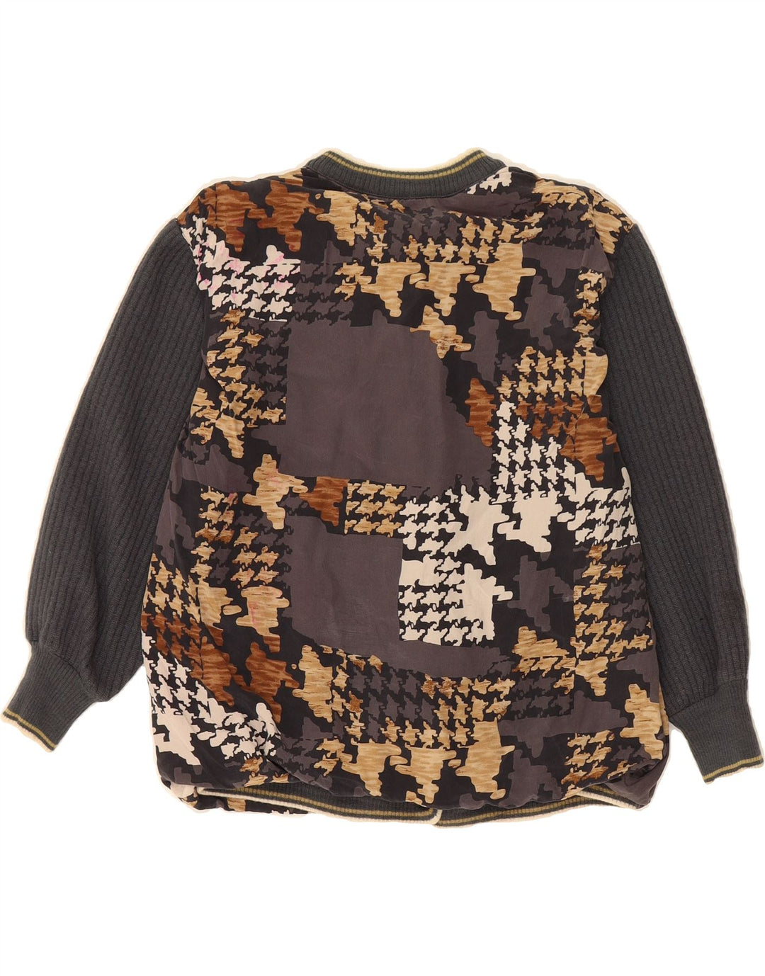 GIBI Womens Crop Cardigan Sweater UK 16 Large Grå Geometrisk Virgin Wool