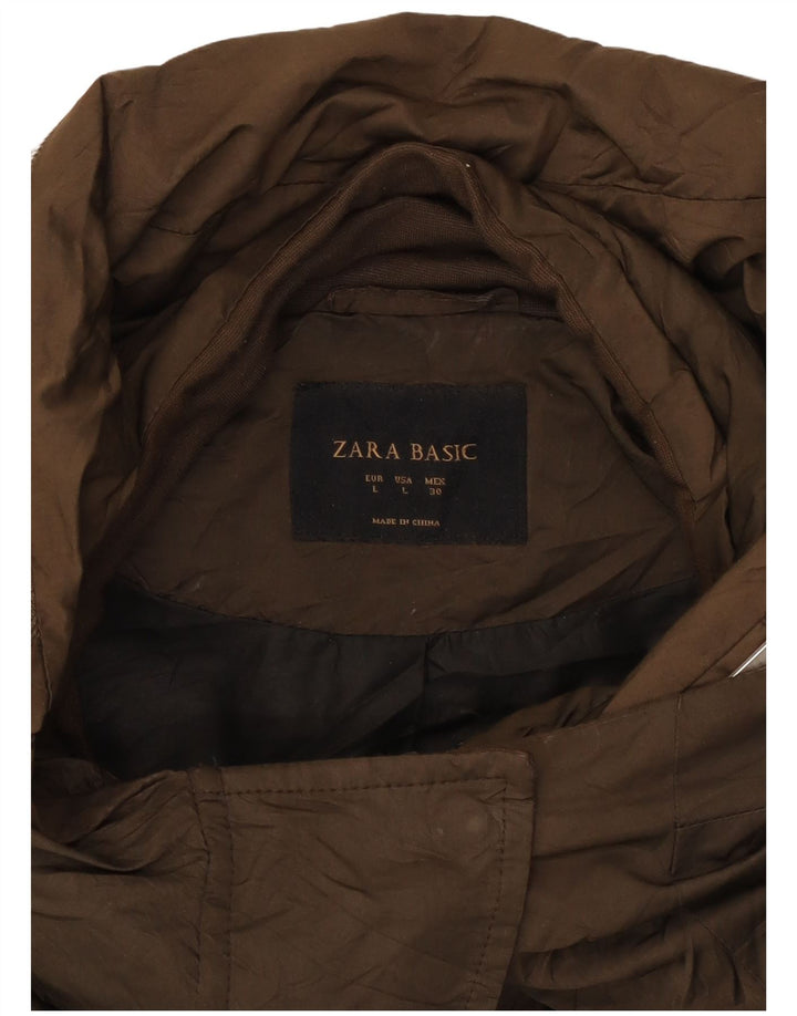 Zara Dame Hooded Parka Jacket UK 16 Large Brown