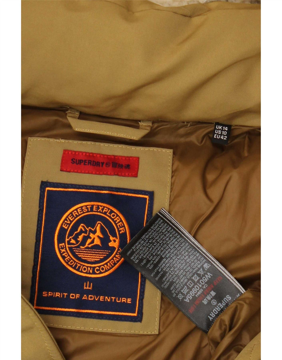 Superdry Polstret hættejakke til kvinder UK 14 Stor beige polyester