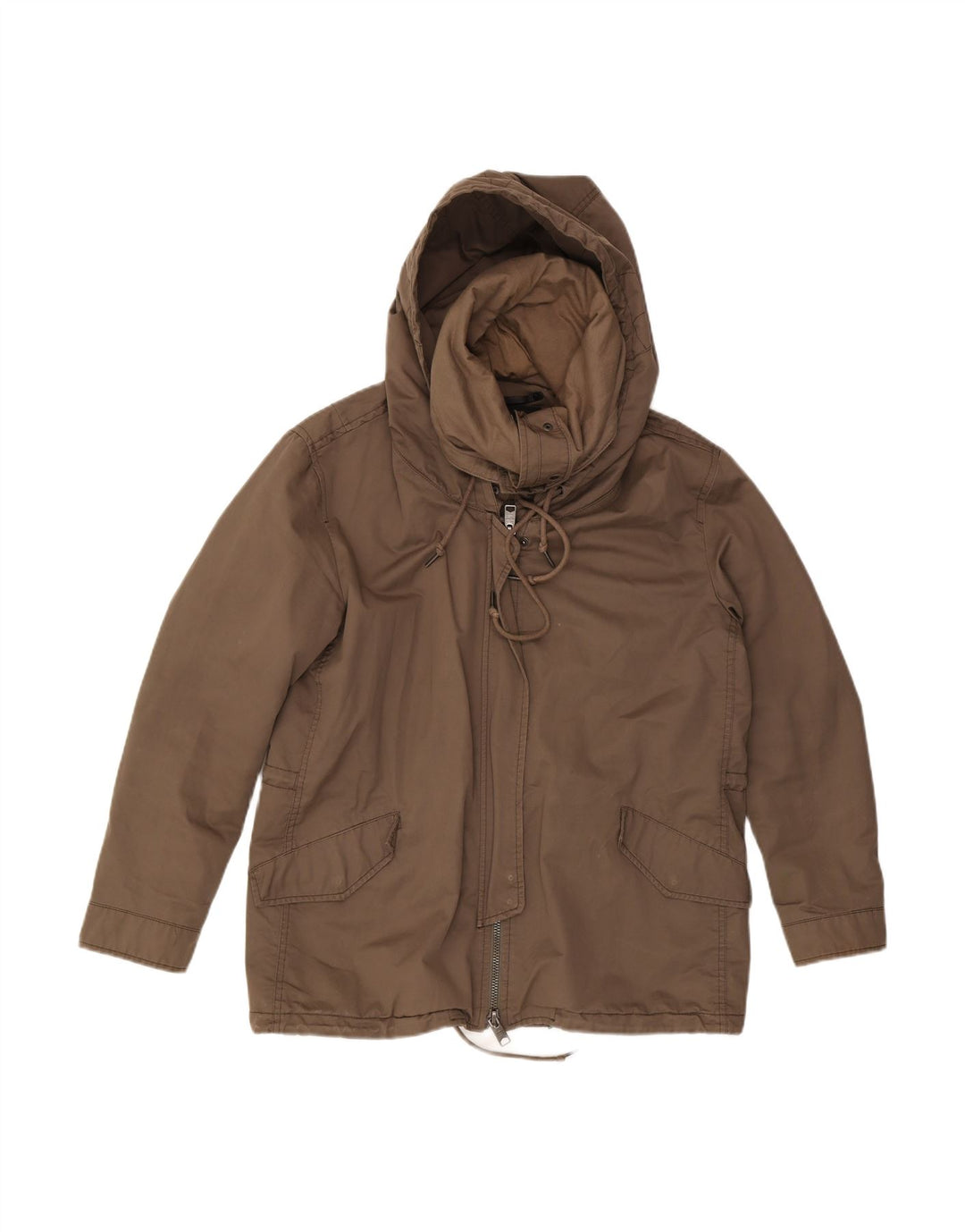 ALL SAINTS Womens Hooded Bomber Jacket UK 12 Medium Brown Cotton