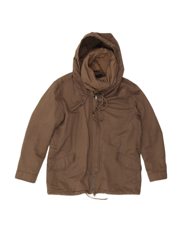 ALL SAINTS Womens Hooded Bomber Jacket UK 12 Medium Brown Cotton