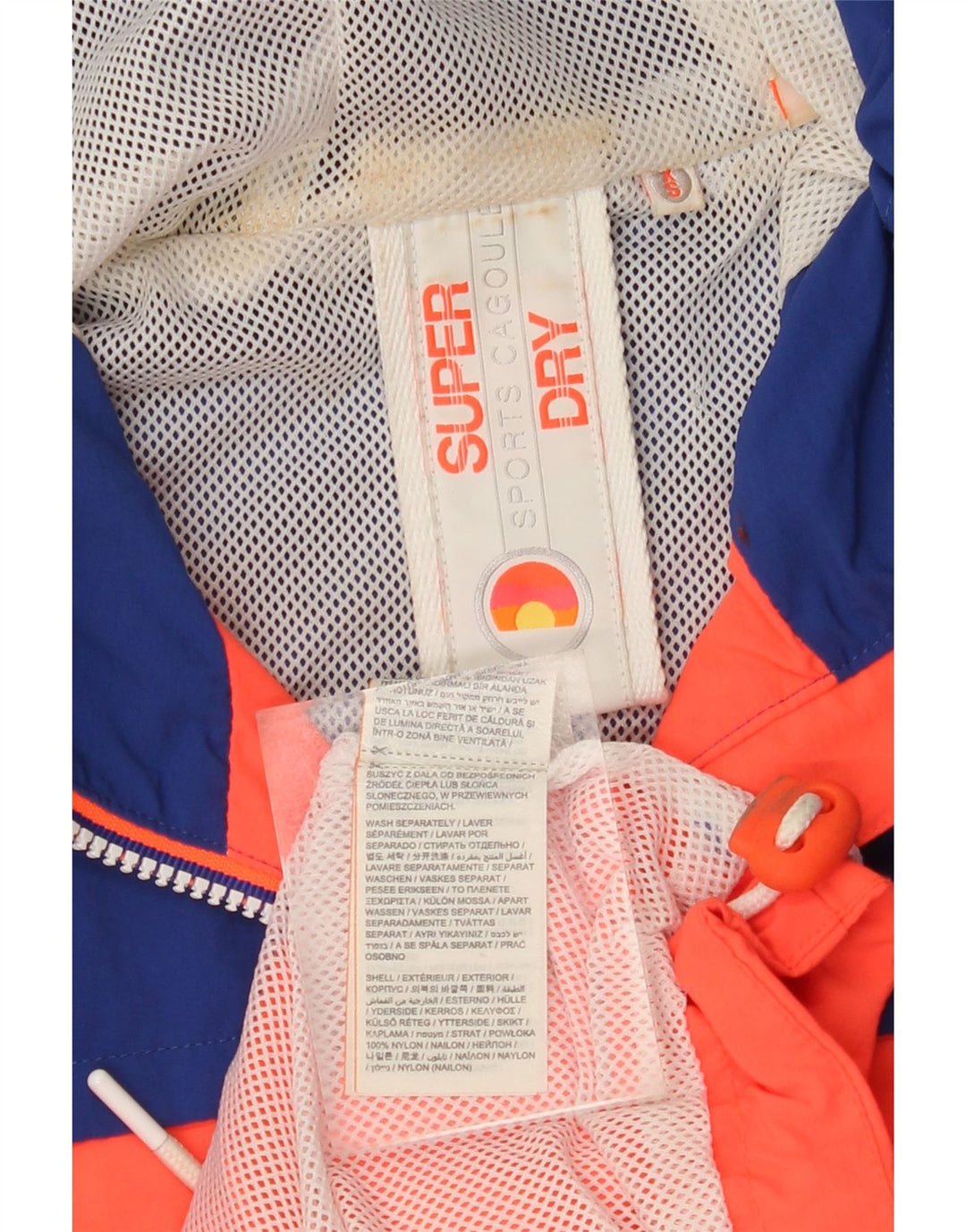 SUPERDRY Regnjakke med hætte til mænd UK 34 XS Orange Colourblock Nylon