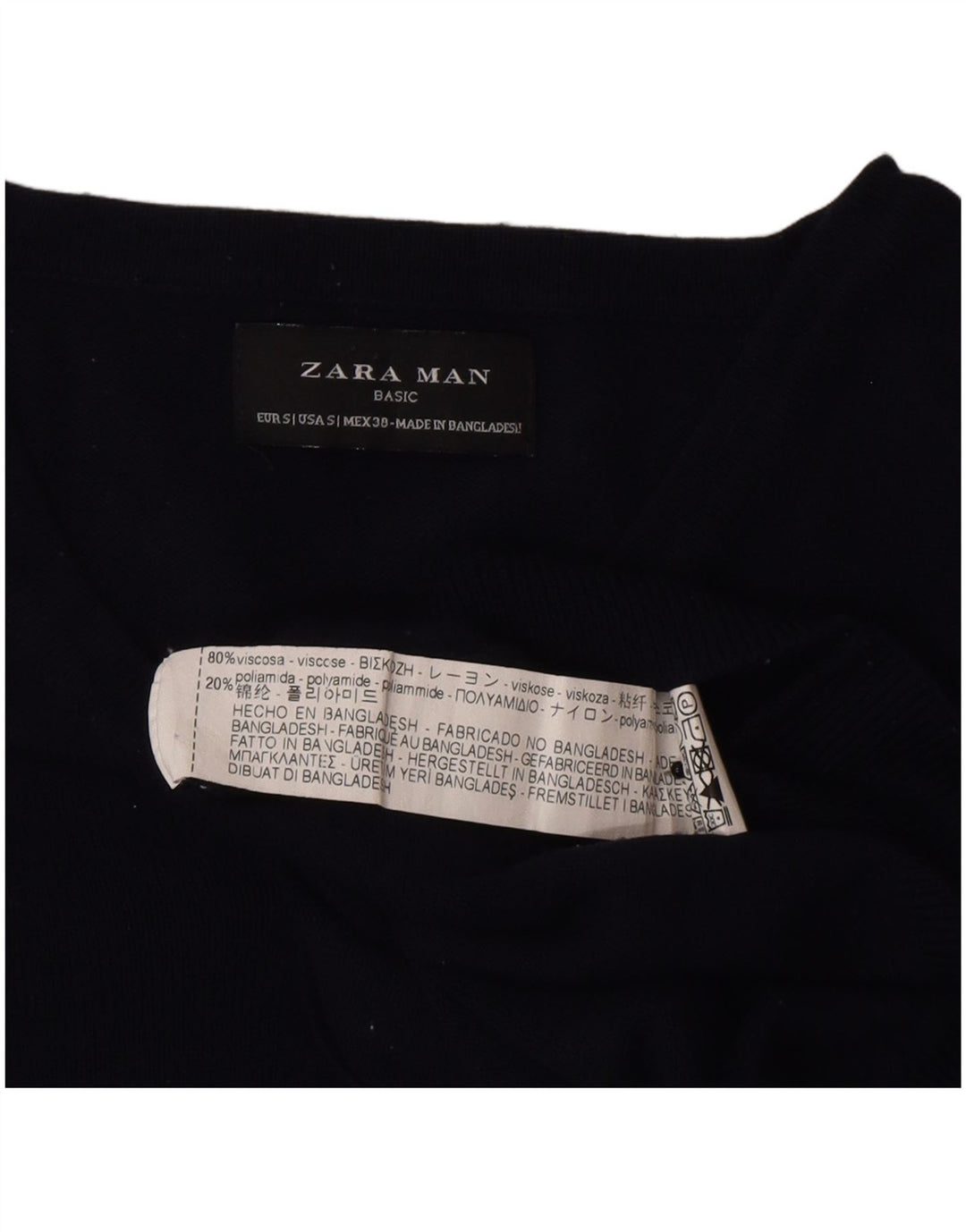 Zara Herre V-hals sweater Small Navy Blue Viscose Classic