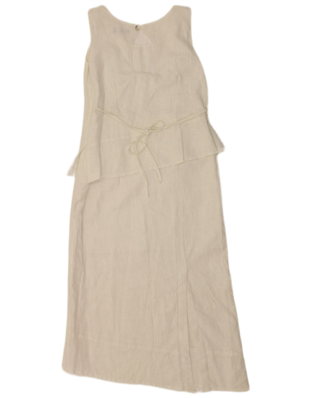 Vintage ærmeløs asymmetrisk kjole til kvinder IT 44 Medium hvid linned