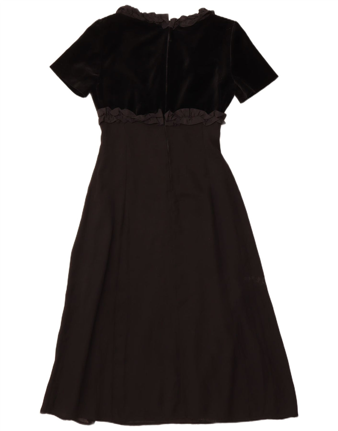 Vintage Dame Flæse Front Maxi Kjole IT 42 Medium Sort