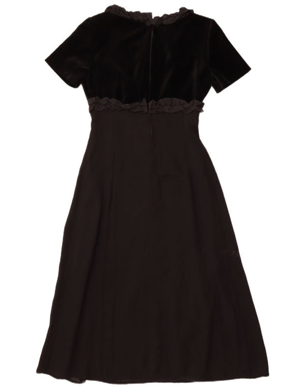 Vintage Dame Flæse Front Maxi Kjole IT 42 Medium Sort