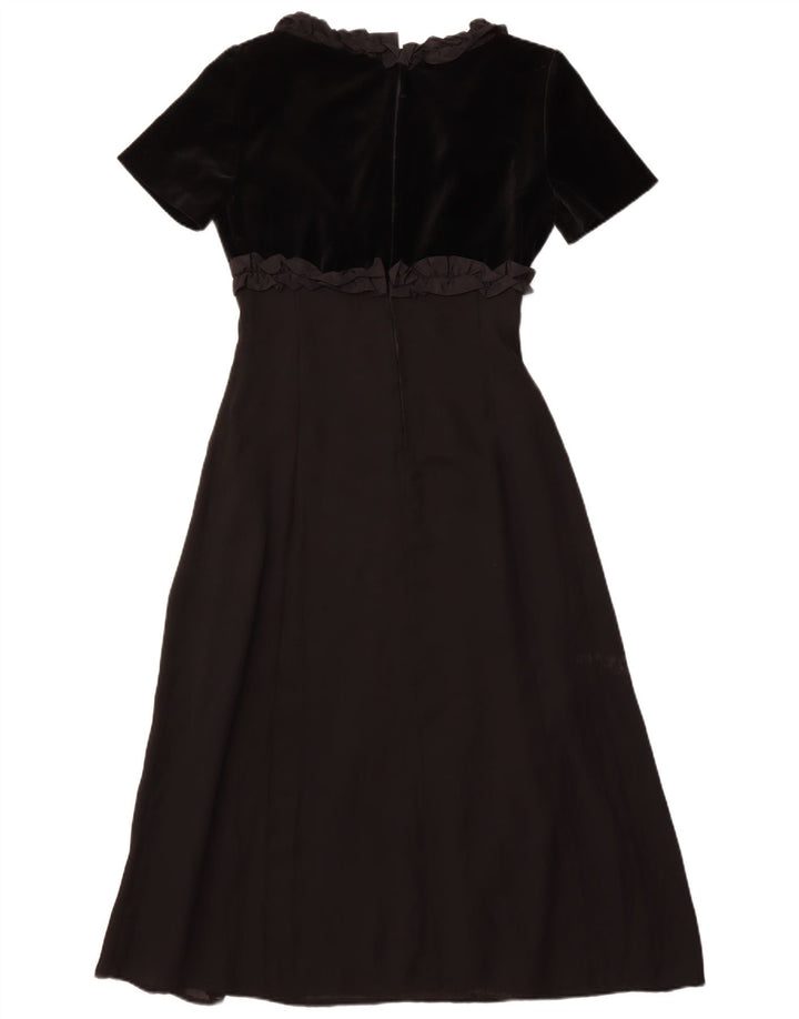 Vintage Dame Flæse Front Maxi Kjole IT 42 Medium Sort