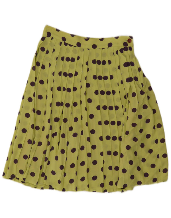 Vintage Womens Pleated Skirt IT 44 Medium W28 Green Polka Dot Viscose