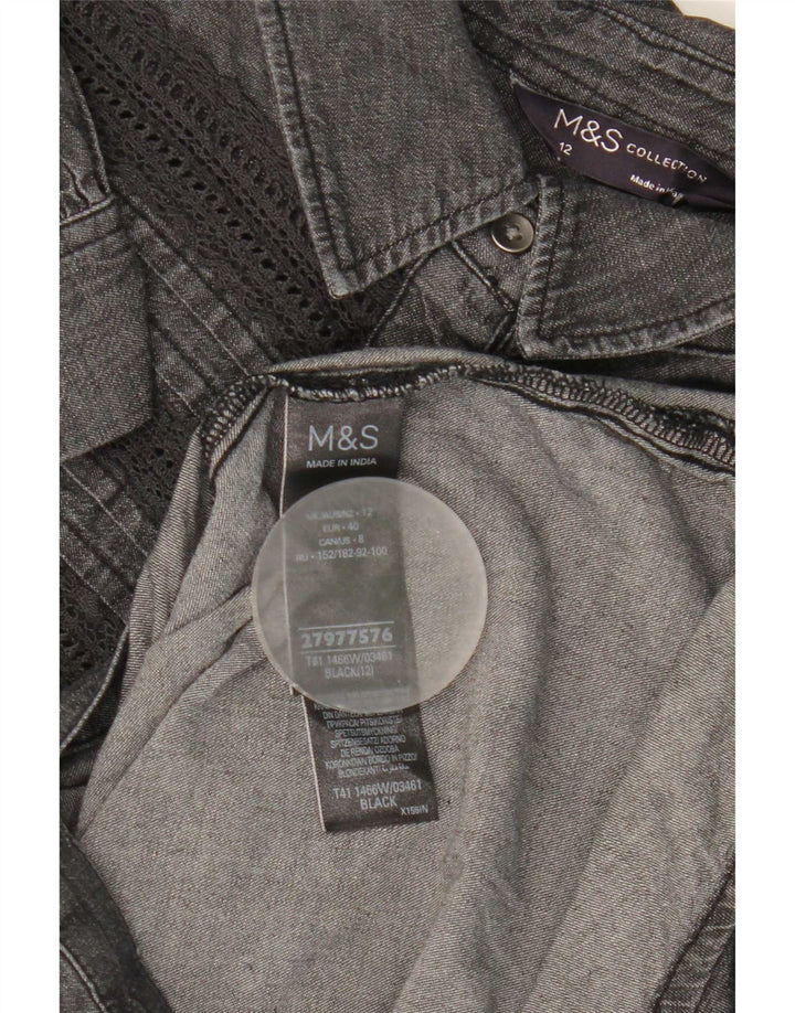 Marks & Spencer Dame Denim Shirt UK 12 Mellem sort stribet bomuld