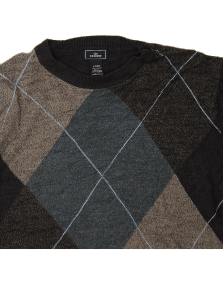 DOCKERS Mens Crew Neck Jumper Sweater XL Black Argyle/Diamond Acrylic Vintage Dockers and Second-Hand Dockers from Messina Hembry 